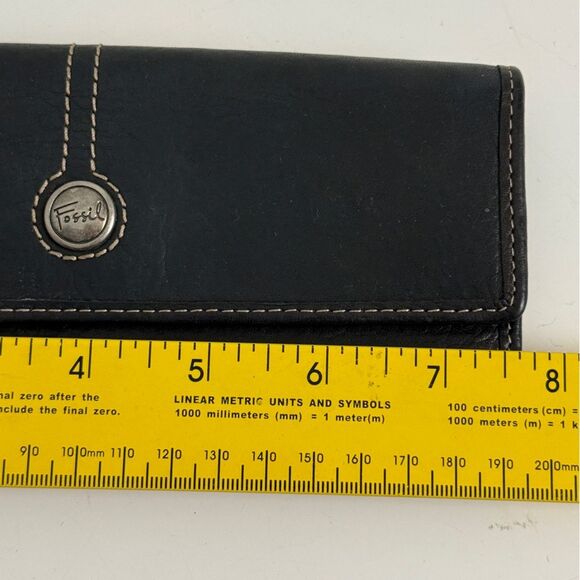 Vintage Fossil Black Leather Folio Wallet Y2K - Picture 4 of 10